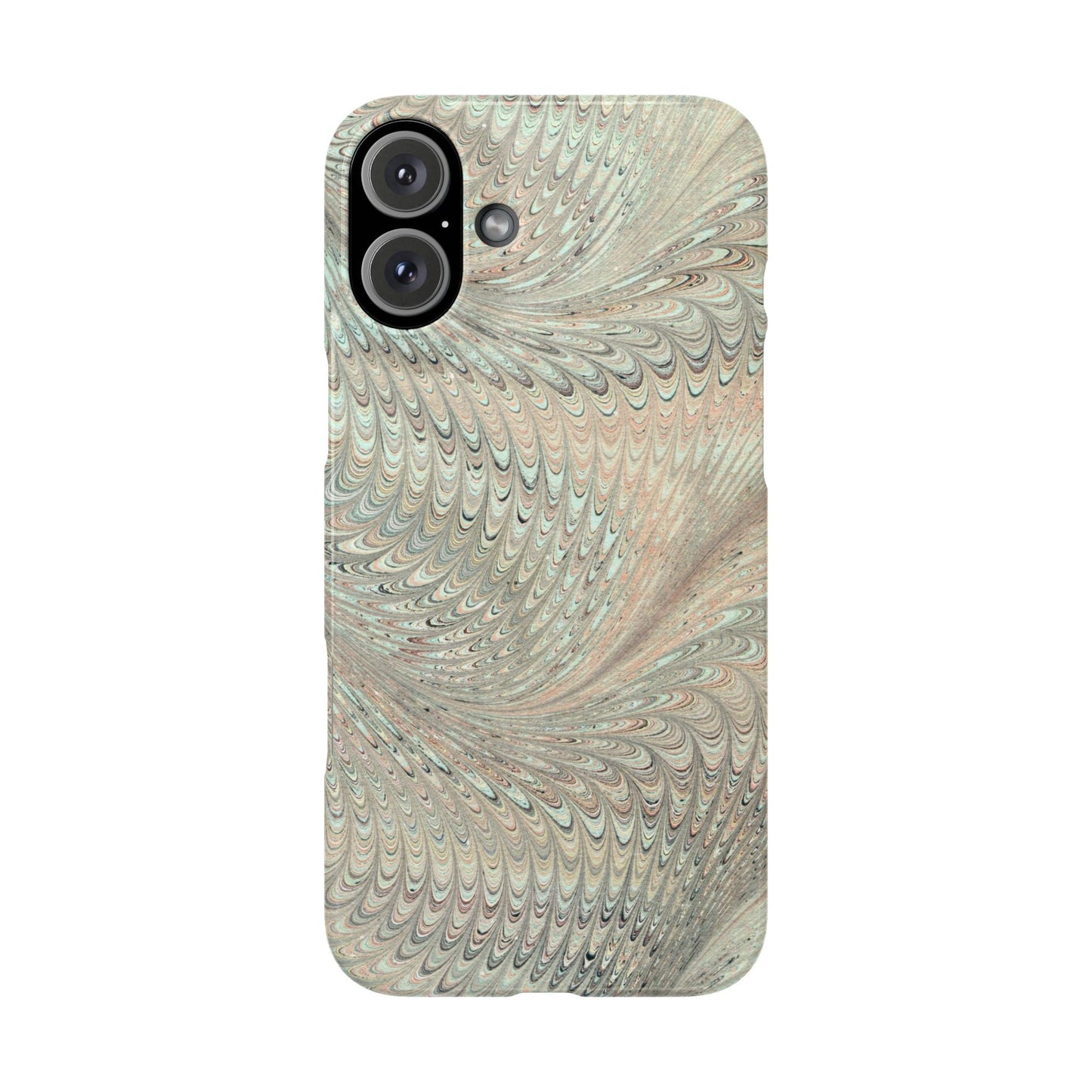 Marbled VIntage Design, Italian Feather Phone Case, Green Hues, Mint, Beige, Neutrals, Slim Phone Cases, IPHONE16 and all sizes