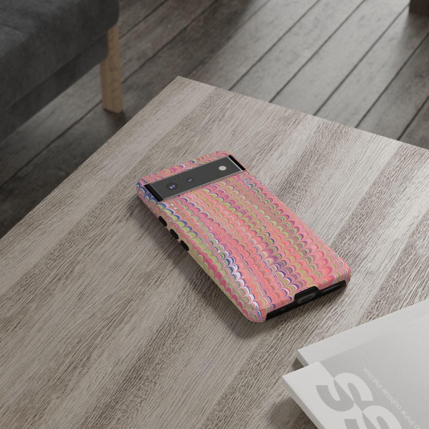 Pink Pastels Feather Marbled Vintage Design iPhone 16 + Samsung + Apple + Google - 2 finishes