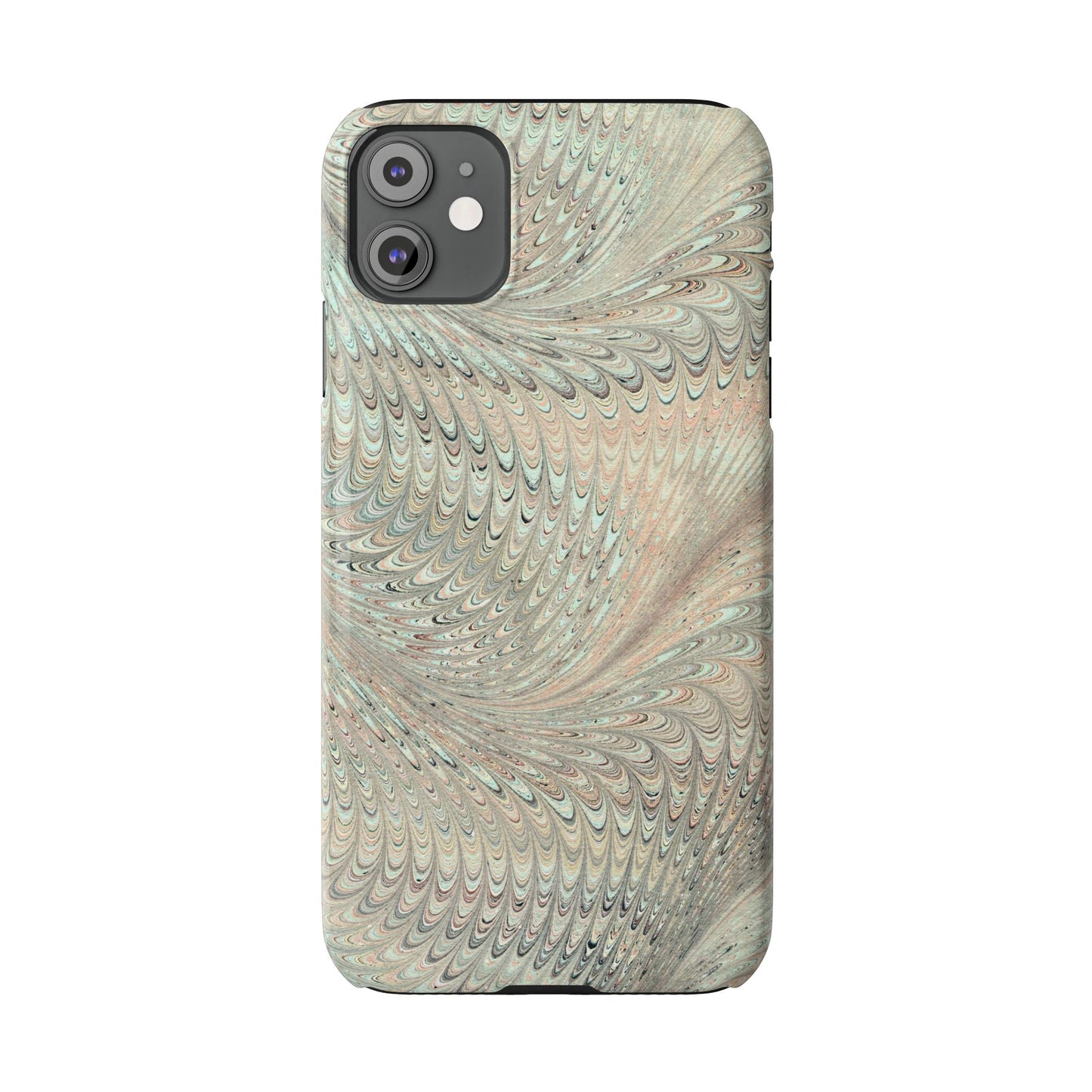 Marbled VIntage Design, Italian Feather Phone Case, Green Hues, Mint, Beige, Neutrals, Slim Phone Cases, IPHONE16 and all sizes