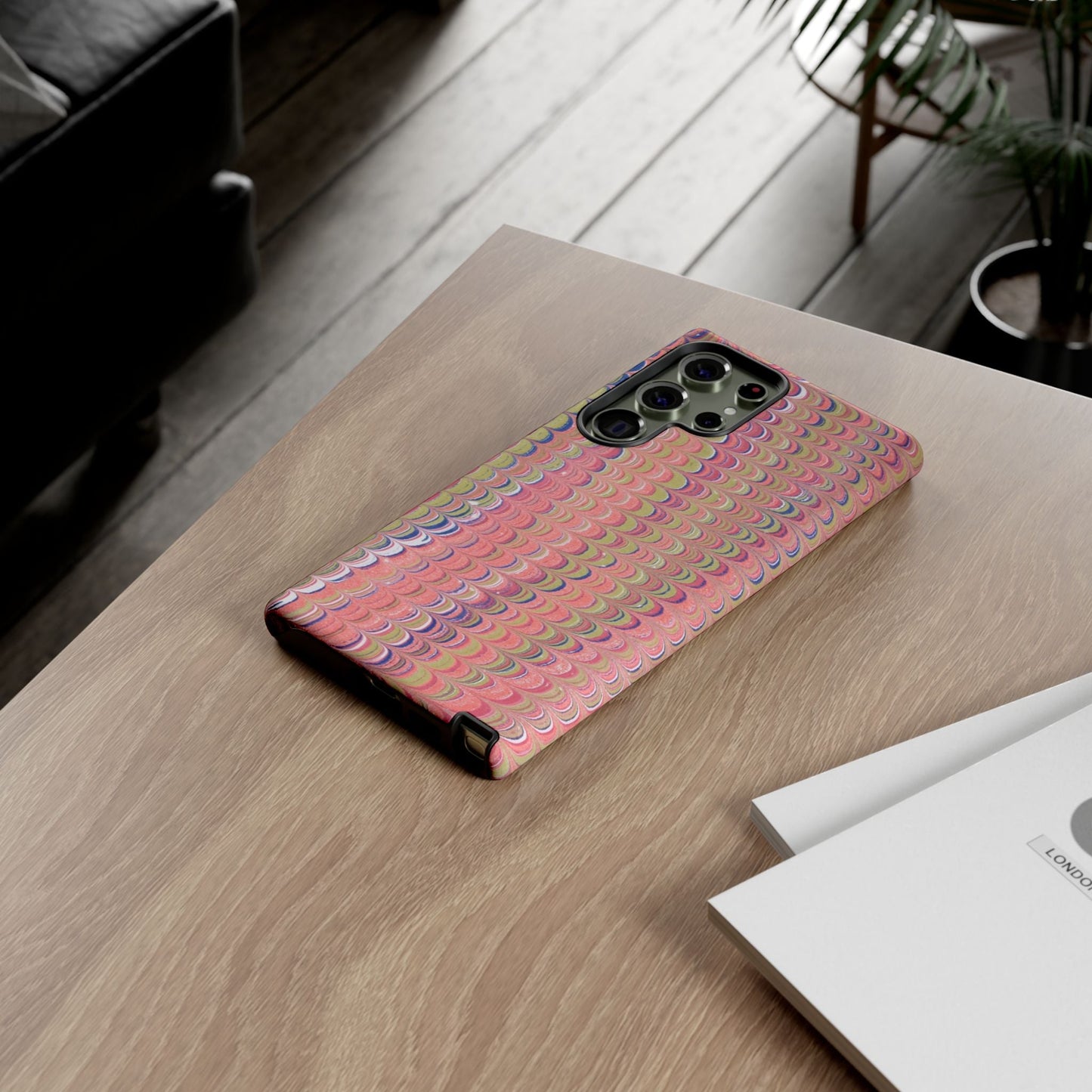 Pink Pastels Feather Marbled Vintage Design iPhone 16 + Samsung + Apple + Google - 2 finishes