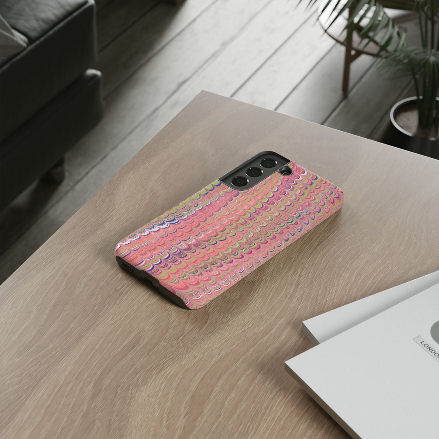 Pink Pastels Feather Marbled Vintage Design iPhone 16 + Samsung + Apple + Google - 2 finishes