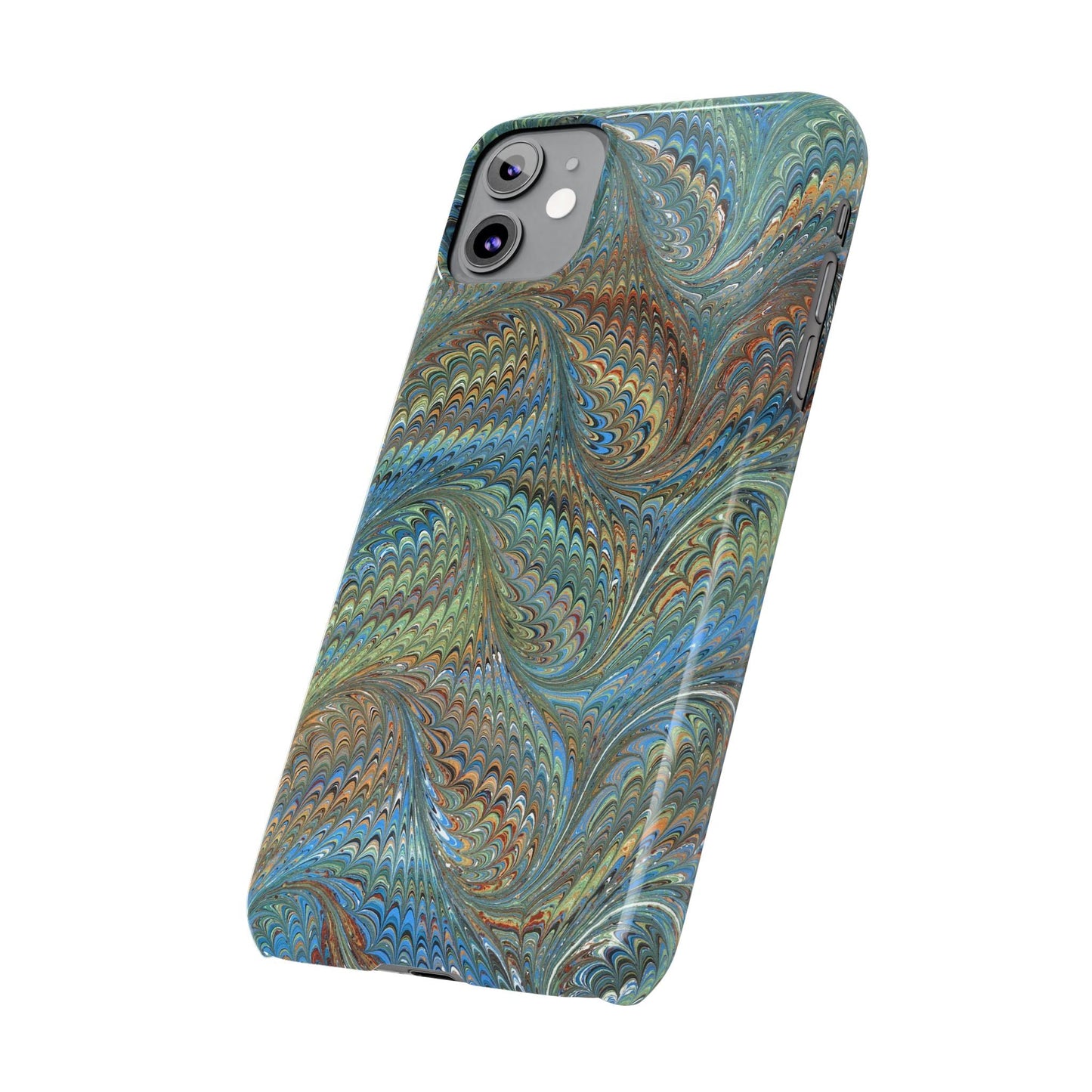 Blue and Green Italian Marbled Swirl Design, Italy Feather Phone Case, Multi-Color, Slim Phone Cases, Case-Mate IPHONE16 and all sizes