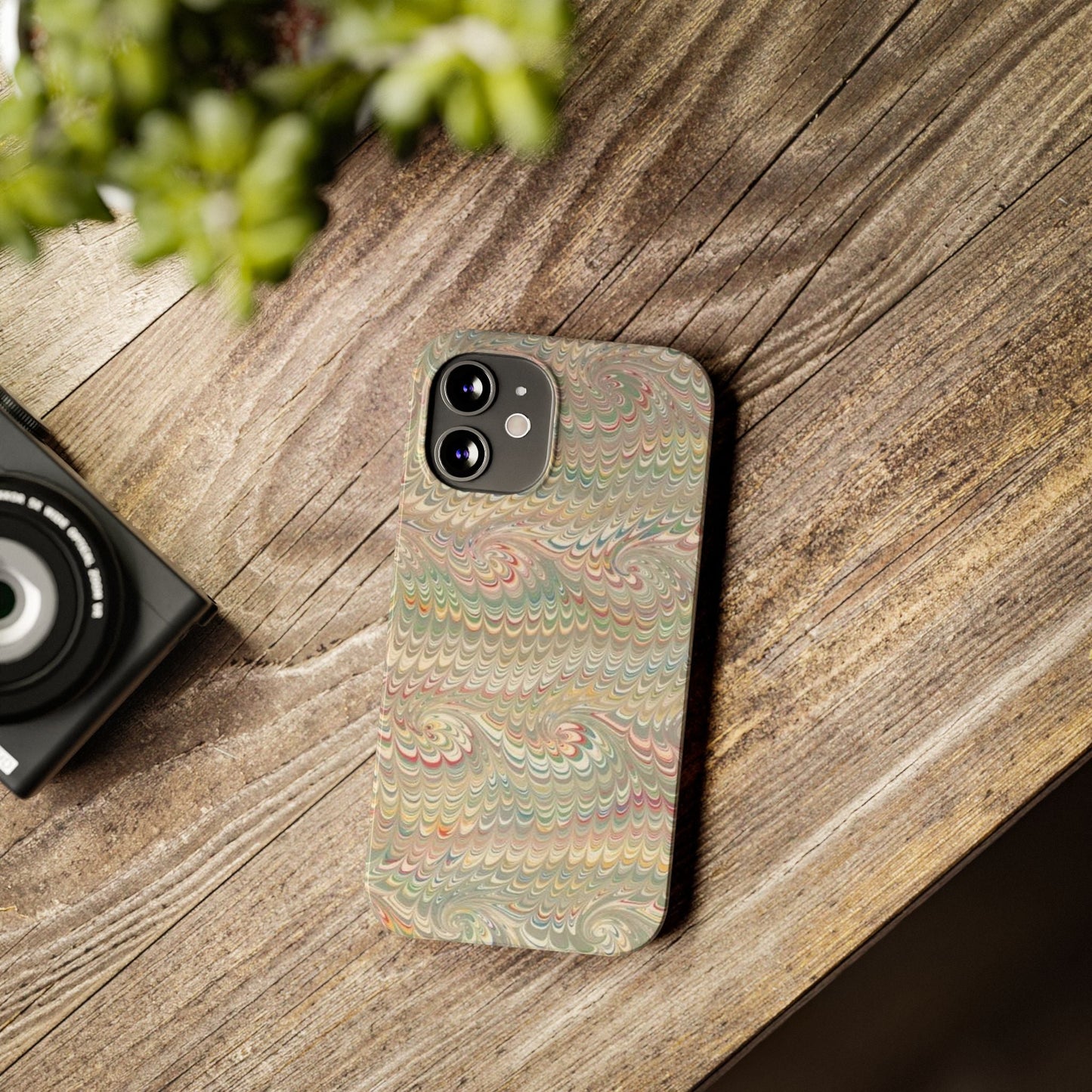 Soft Green and Multi-Colored Marbled Design, Italy Feather Phone Case, Multi-Color, Slim Phone Cases, Case-Mate IPHONE16 and all sizes