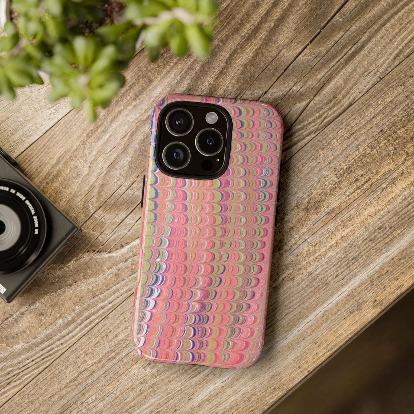 Pink Pastels Feather Marbled Vintage Design iPhone 16 + Samsung + Apple + Google - 2 finishes