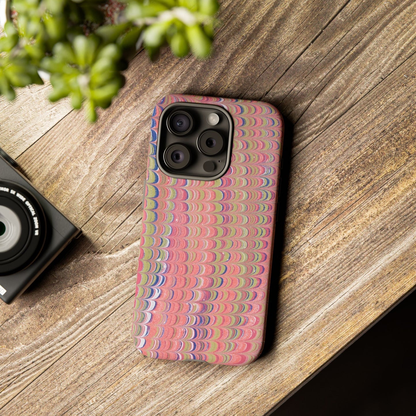 Pink Pastels Feather Marbled Vintage Design iPhone 16 + Samsung + Apple + Google - 2 finishes