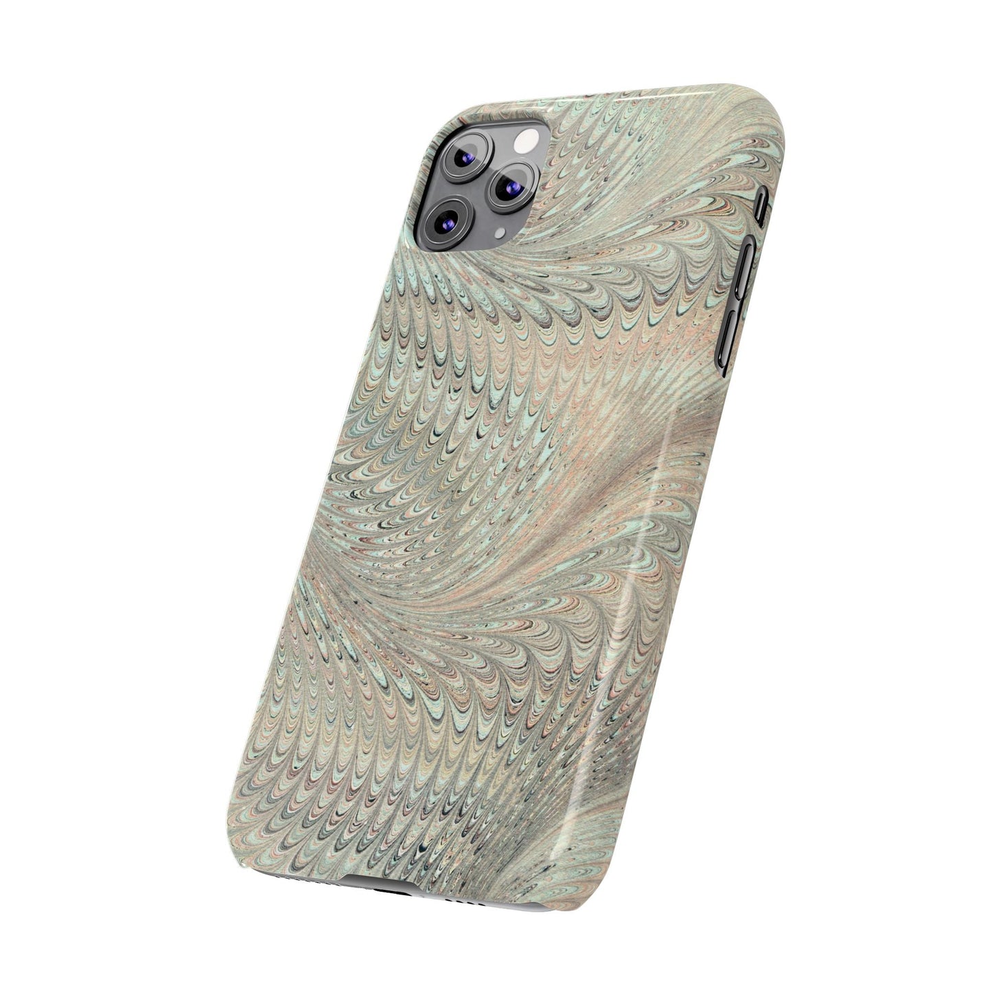 Marbled VIntage Design, Italian Feather Phone Case, Green Hues, Mint, Beige, Neutrals, Slim Phone Cases, IPHONE16 and all sizes