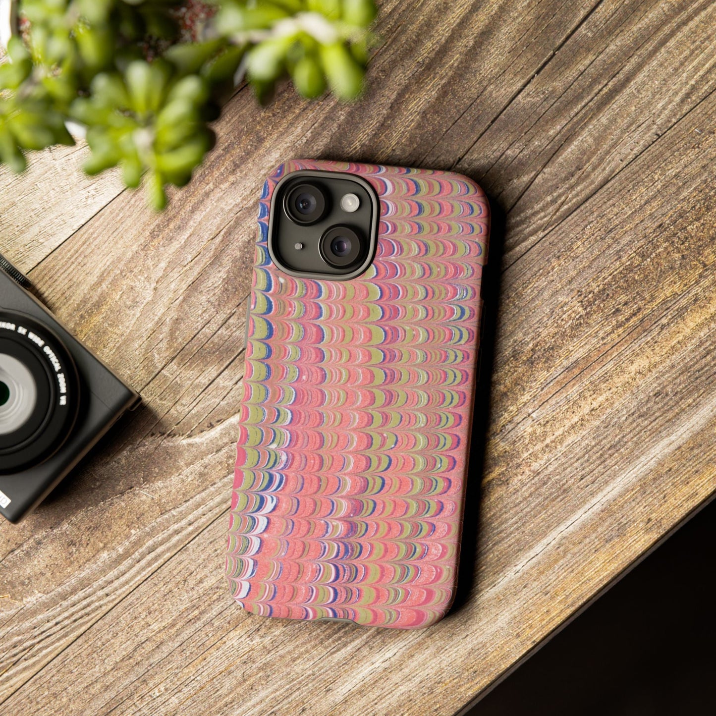 Pink Pastels Feather Marbled Vintage Design iPhone 16 + Samsung + Apple + Google - 2 finishes