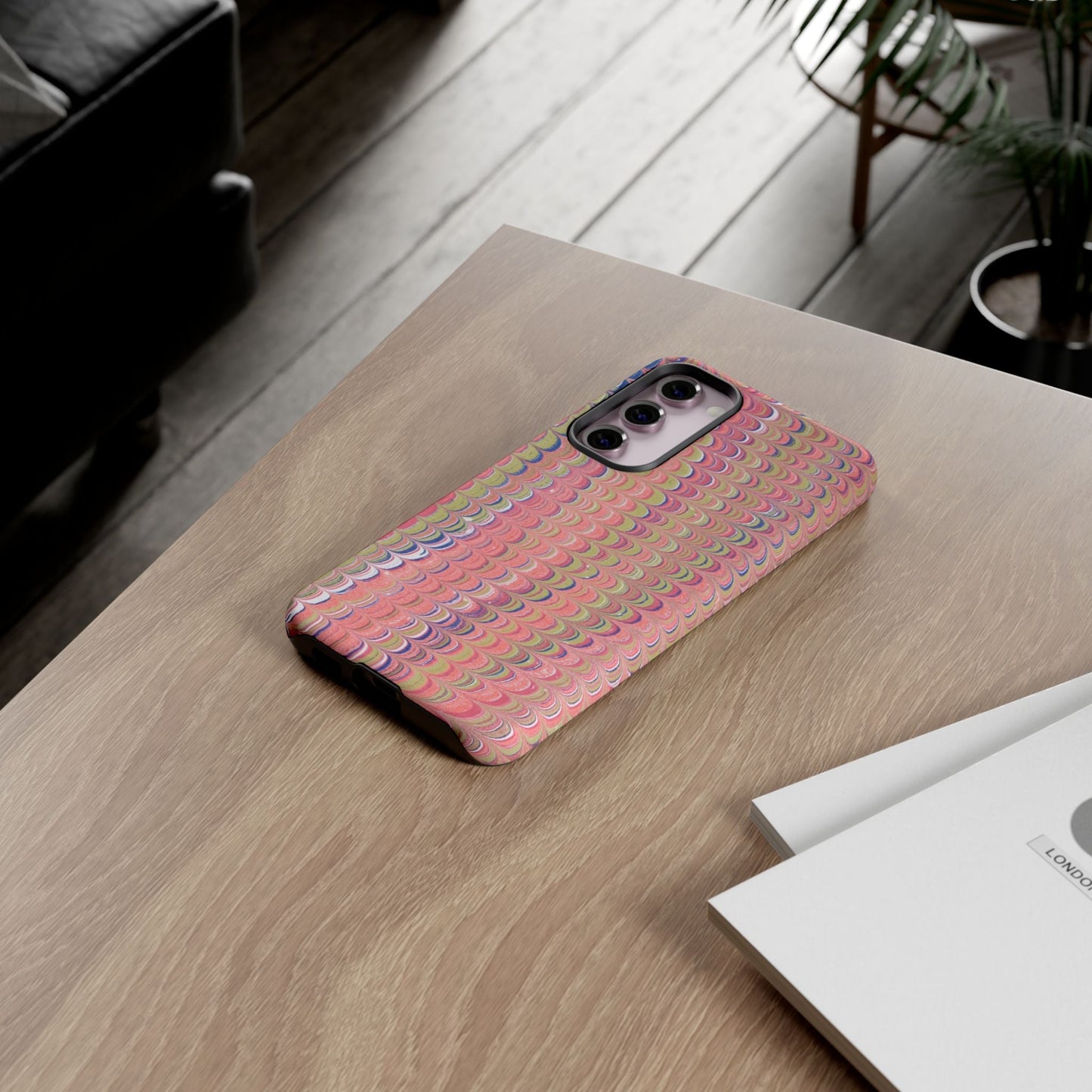 Pink Pastels Feather Marbled Vintage Design iPhone 16 + Samsung + Apple + Google - 2 finishes
