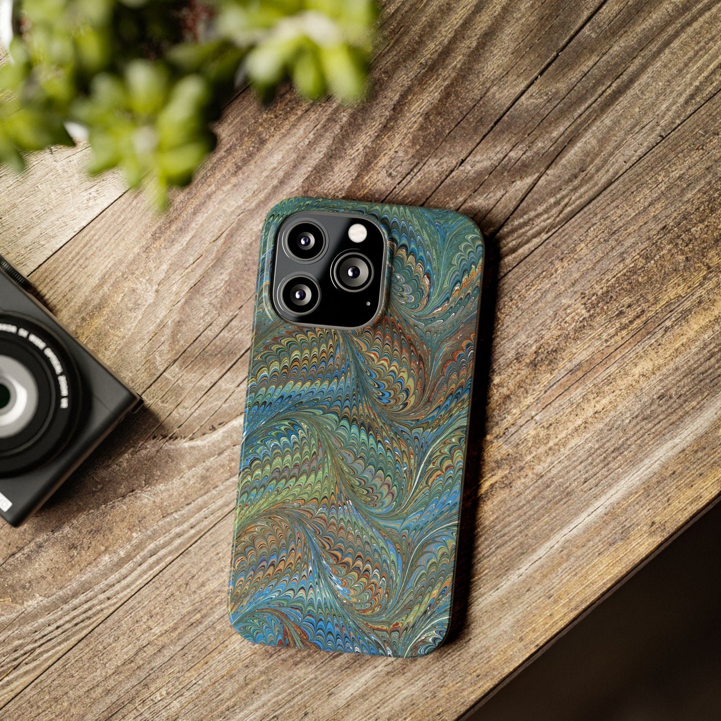 Blue and Green Italian Marbled Swirl Design, Italy Feather Phone Case, Multi-Color, Slim Phone Cases, Case-Mate IPHONE16 and all sizes