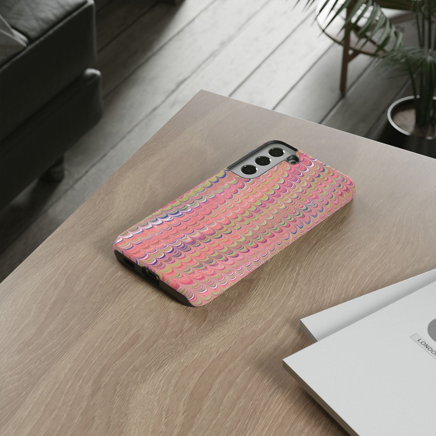 Pink Pastels Feather Marbled Vintage Design iPhone 16 + Samsung + Apple + Google - 2 finishes