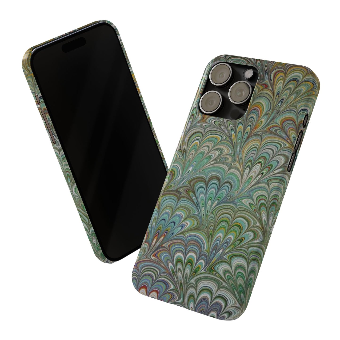 Deep Green Peacock Italian Marbled Design, Italy Feather Phone Case, Multi-Color, Slim Phone Cases, Case-Mate IPHONE16 and all sizes