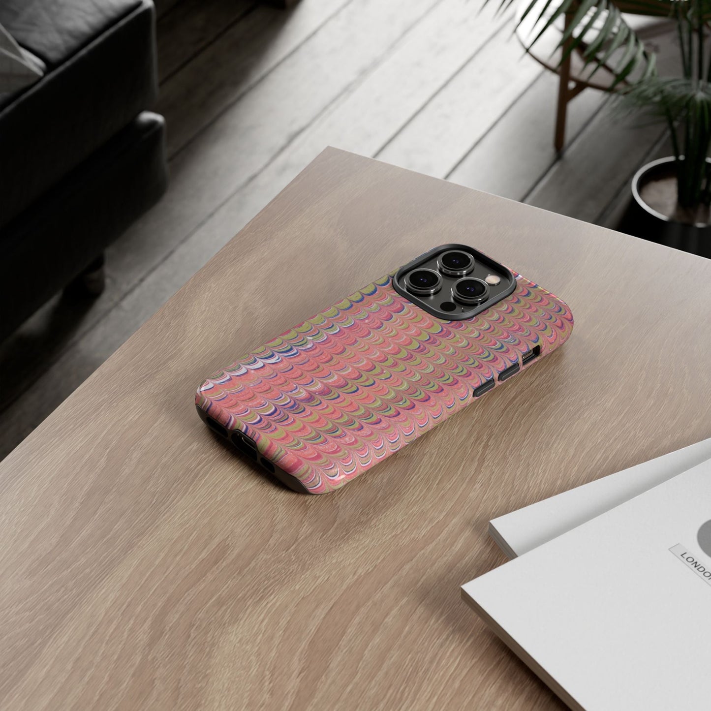 Pink Pastels Feather Marbled Vintage Design iPhone 16 + Samsung + Apple + Google - 2 finishes