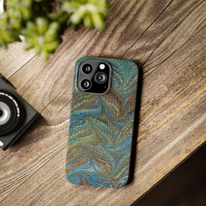 Blue and Green Italian Marbled Swirl Design, Italy Feather Phone Case, Multi-Color, Slim Phone Cases, Case-Mate IPHONE16 and all sizes